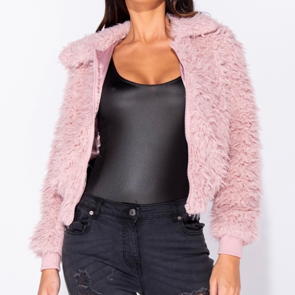 Pink Shaggy Zip Front Jacket - Picture 3 of 6